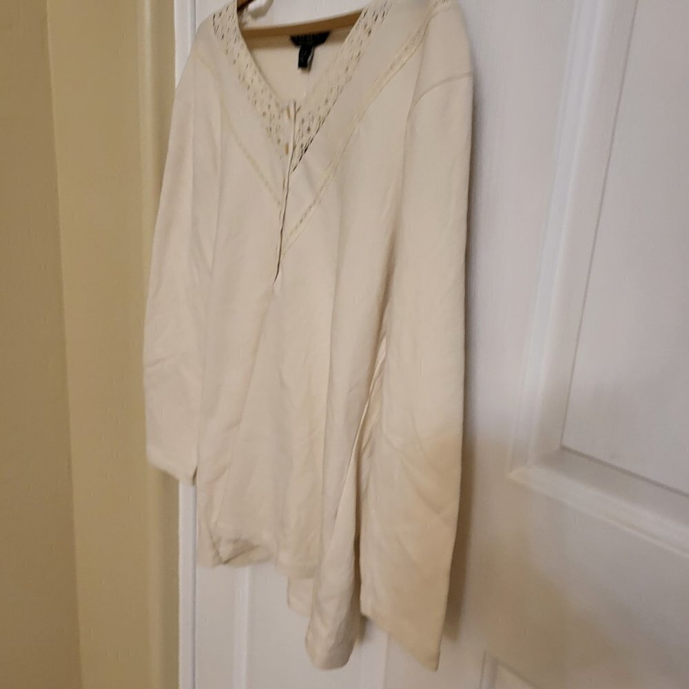 RALPH LAUREN Beige Lace Henley Embroidered Long Sleeve V Neck Top Size Large NWT - Picture 5 of 14